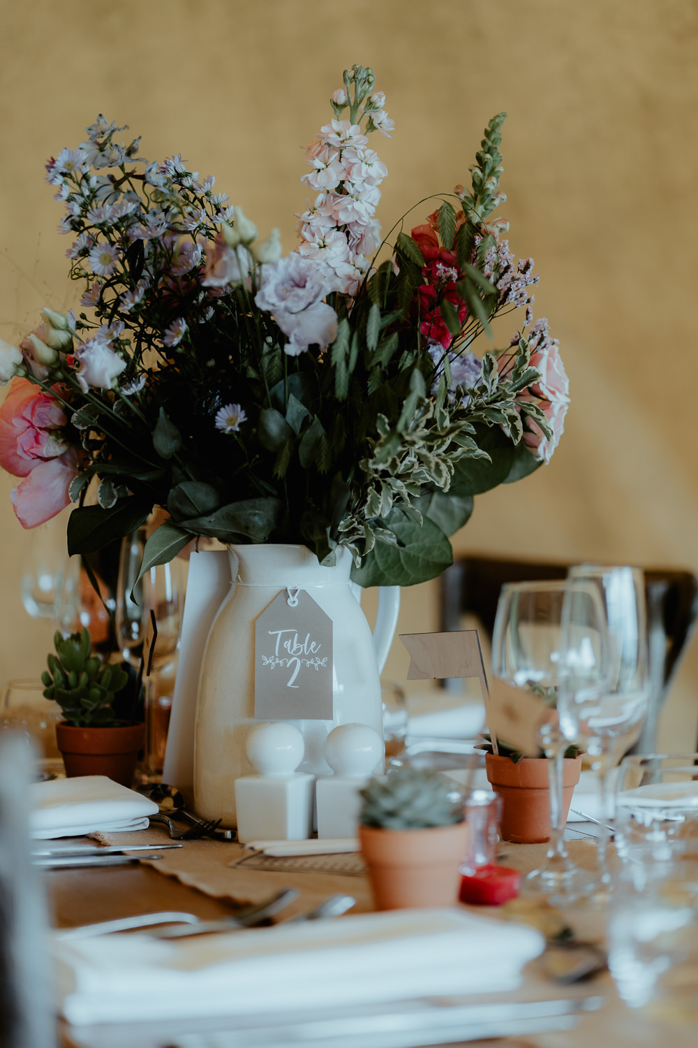 Jug Centrepiece Table Flowers Decor Fairoaks Wedding Patrick Partridge Photography