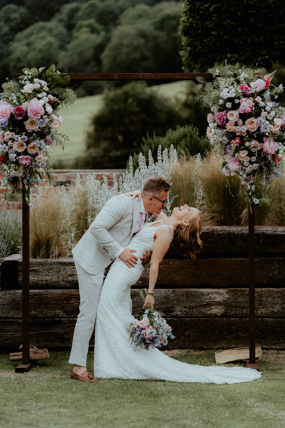 Fairoaks Wedding Patrick Partridge Photography Flower Arch Backdrop Ceremony Pink Blue