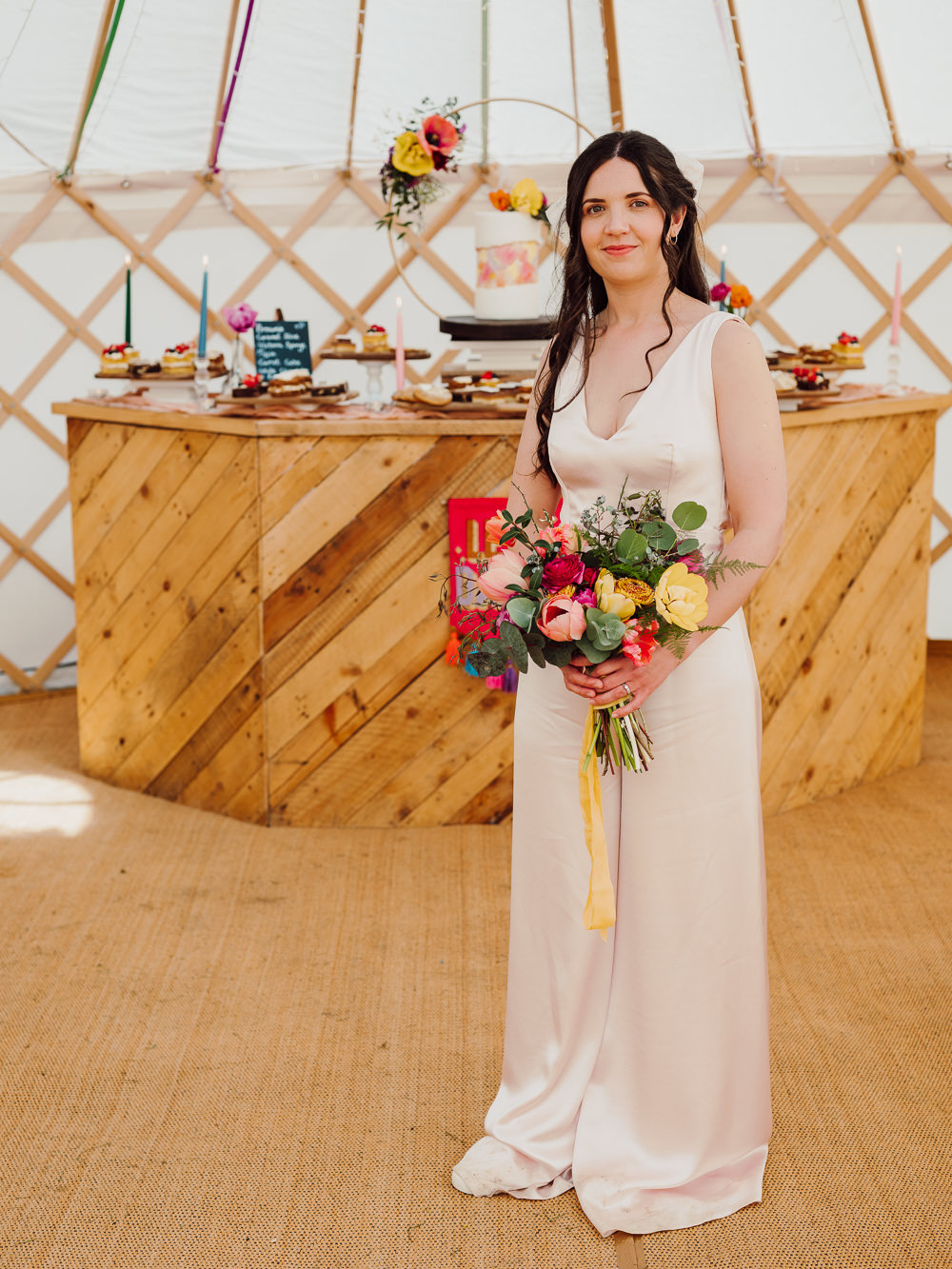 Bride Jumpsuit Outfit Festival Yurt Wedding Scott Carney Photography