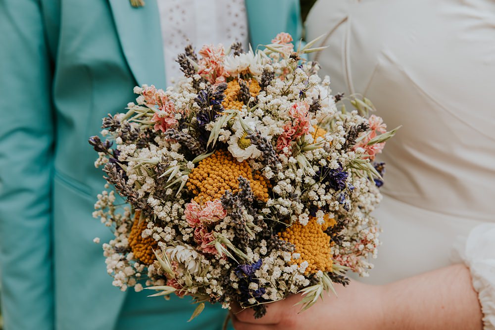 Dried Flower Bouquet Daisy Gypsophila Bride Bridal Hardcastle Crags Wedding Maddie Farris Photography