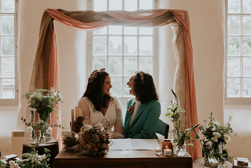 Ceremony Table Flowers Arch Backdrop Hardcastle Crags Wedding Maddie Farris Photography
