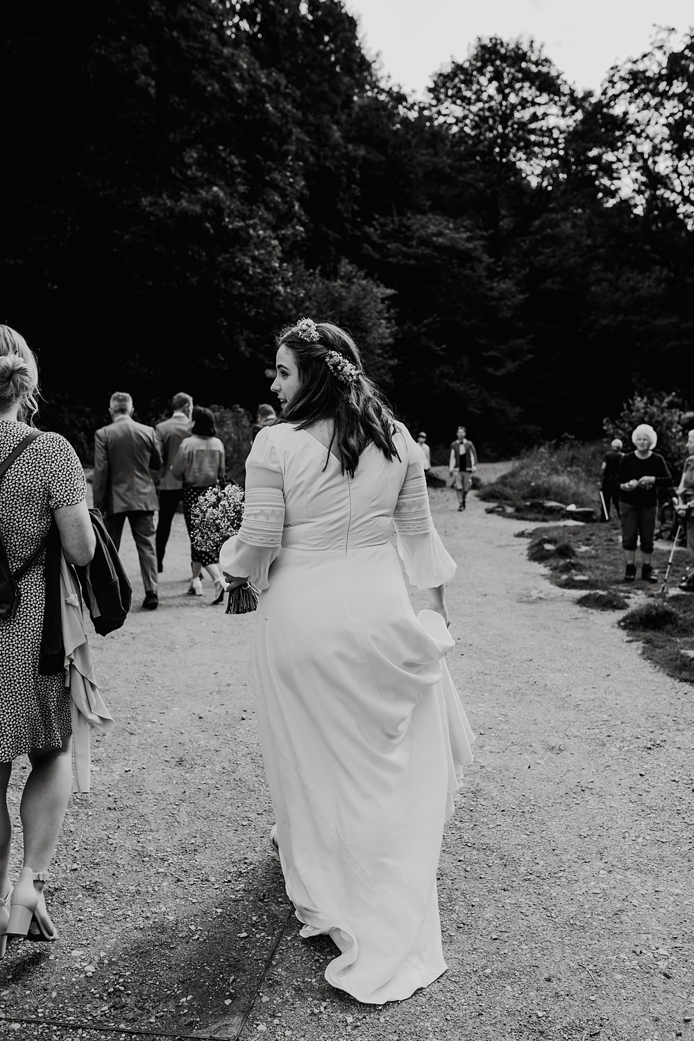 Dress Gown Bride Bridal Boho Long Sleeves Hardcastle Crags Wedding Maddie Farris Photography
