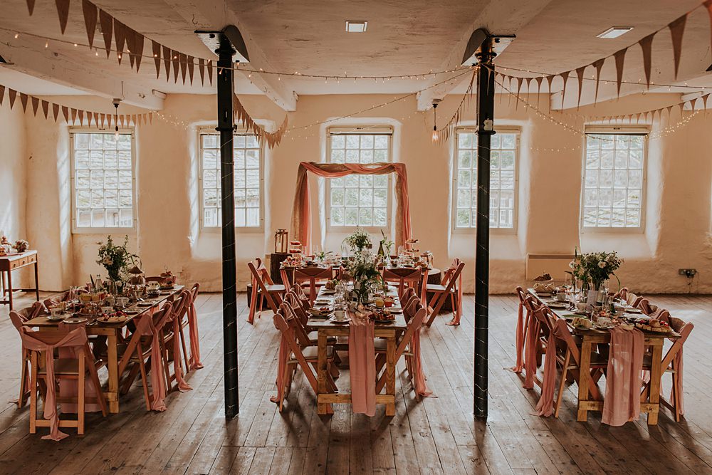 Long Tables Pink Runners Bunting Hardcastle Crags Wedding Maddie Farris Photography