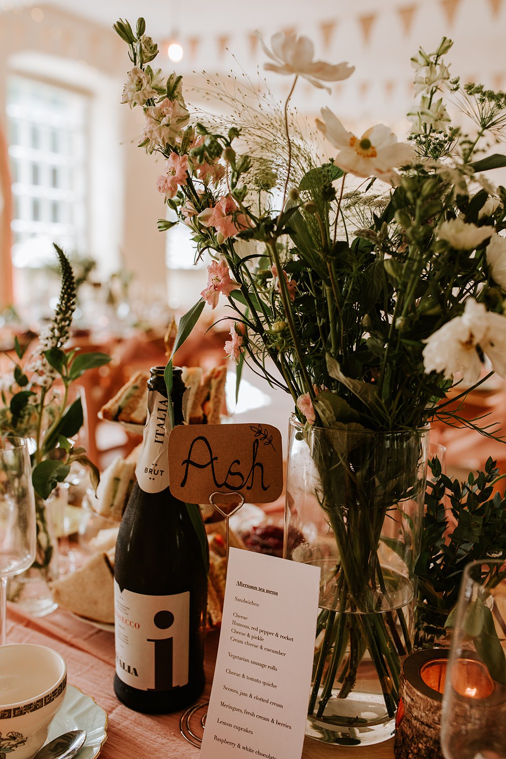 Table Name Centrepiece Flowers Cosmos Hardcastle Crags Wedding Maddie Farris Photography