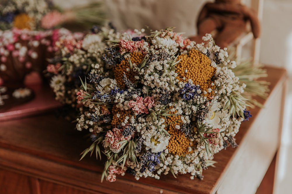Dried Flower Bouquet Daisy Gypsophila Bride Bridal Hardcastle Crags Wedding Maddie Farris Photography