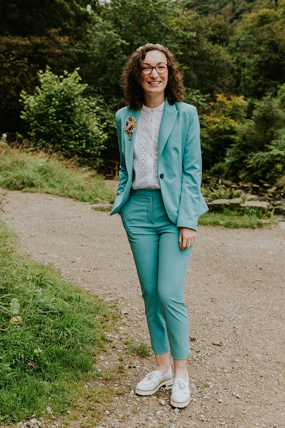 Bride Blue Mint Green Suit Loafers Hardcastle Crags Wedding Maddie Farris Photography