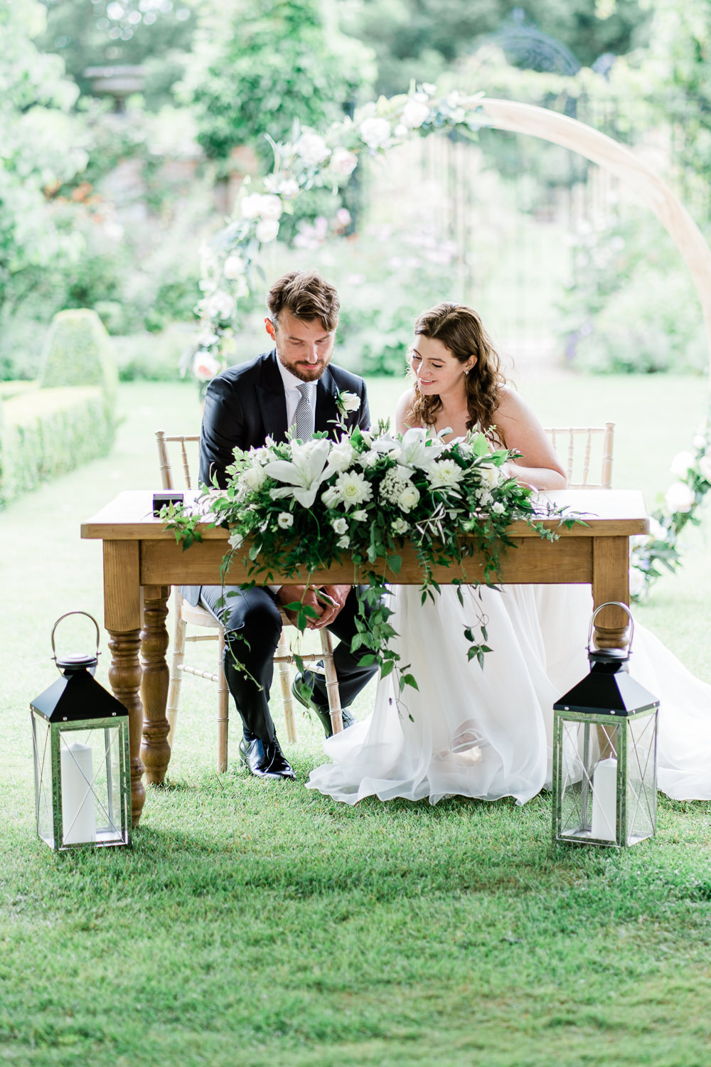 Ceremony Table Flowers Helmingham Hall Wedding Gemma Giorgio Photography