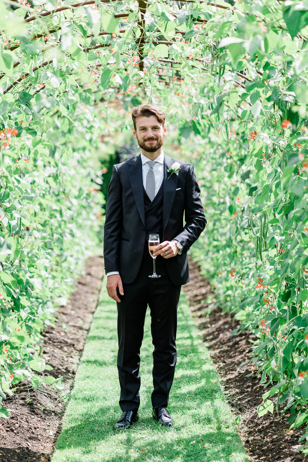 Groom Black Suit Tie Helmingham Hall Wedding Gemma Giorgio Photography
