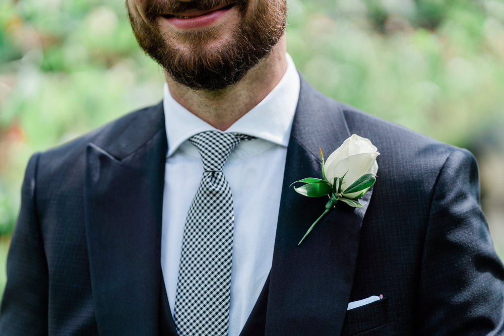 White Rose Buttonhole Groom Helmingham Hall Wedding Gemma Giorgio Photography