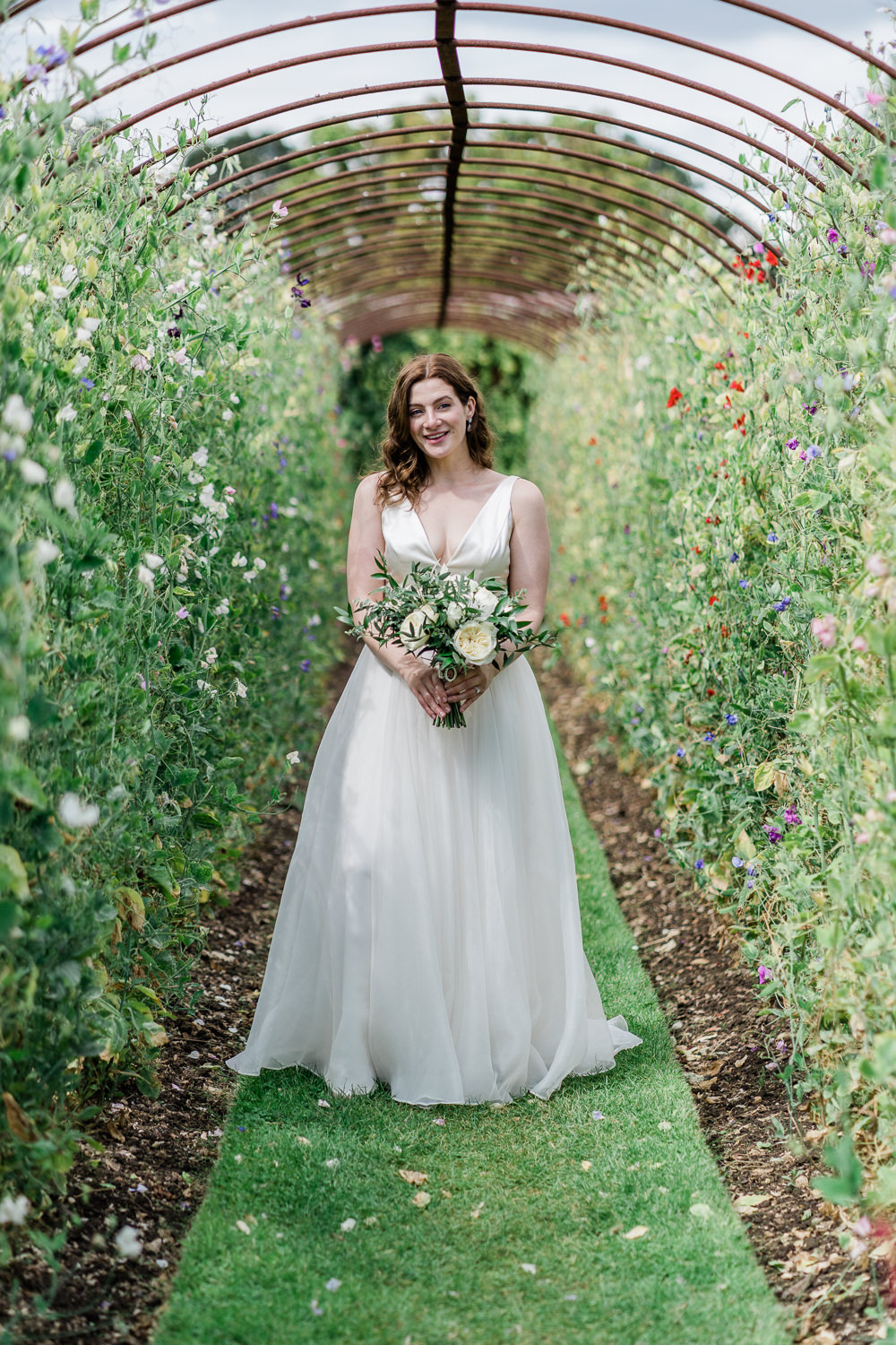 Sarah Seven Tulle Bridal Gown Straps Dress Helmingham Hall Wedding Gemma Giorgio Photography