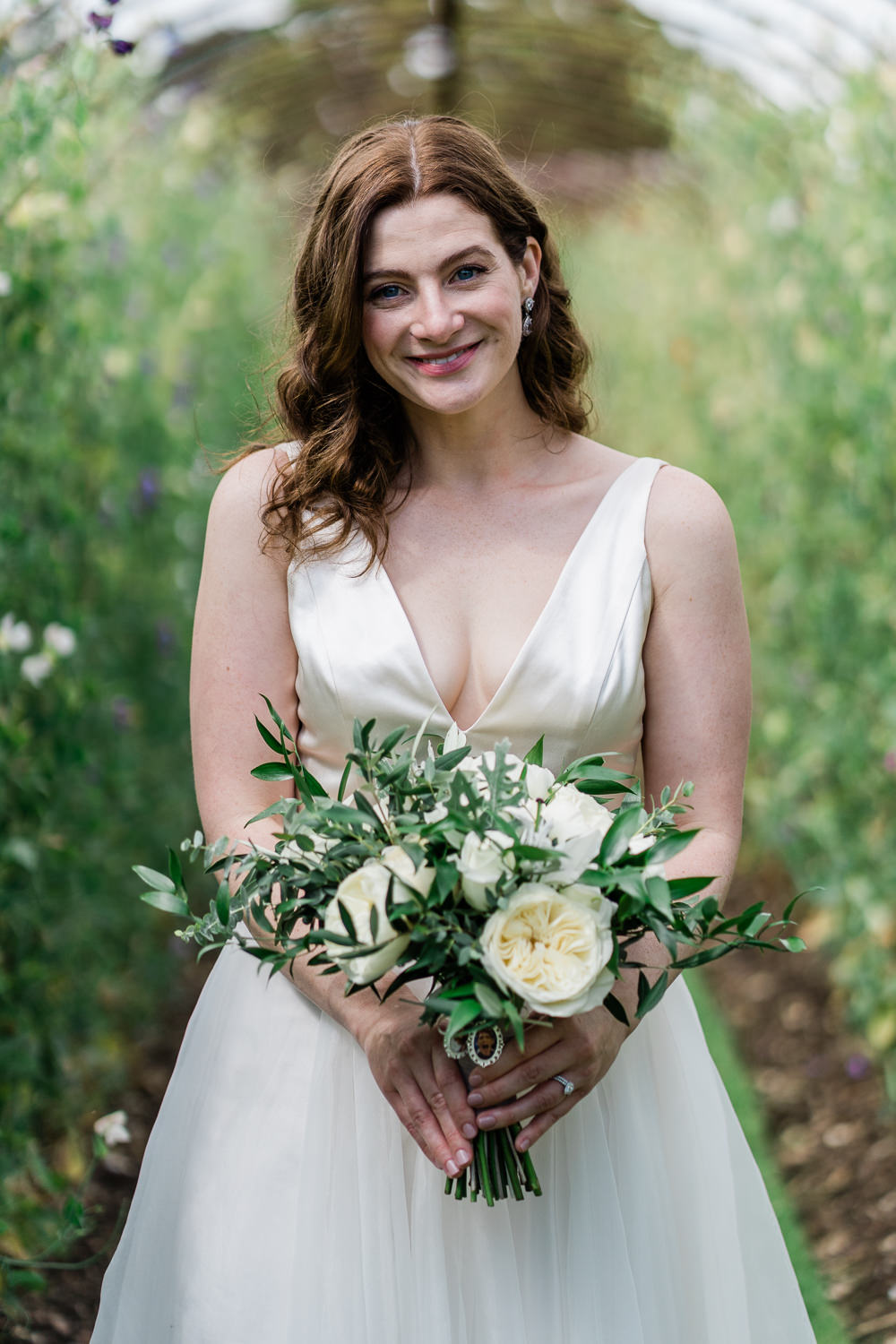 White Rose Peony Greenery Bridal Bouquet Flowers Helmingham Hall Wedding Gemma Giorgio Photography