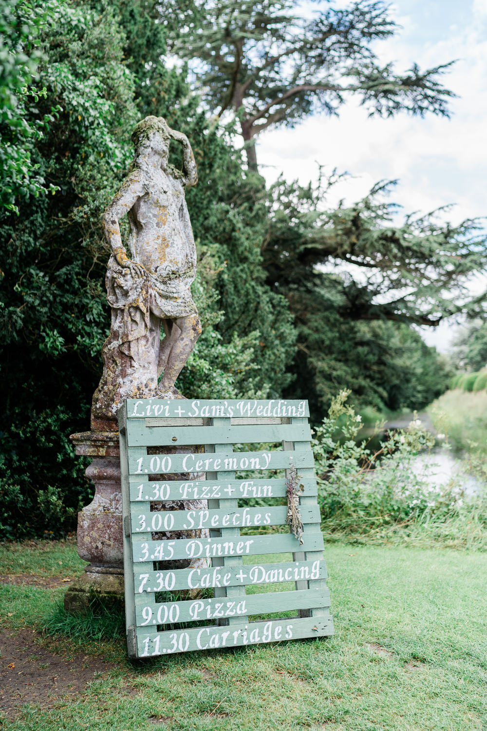 Painted Wooden Pallet Sign Order Day Helmingham Hall Wedding Gemma Giorgio Photography