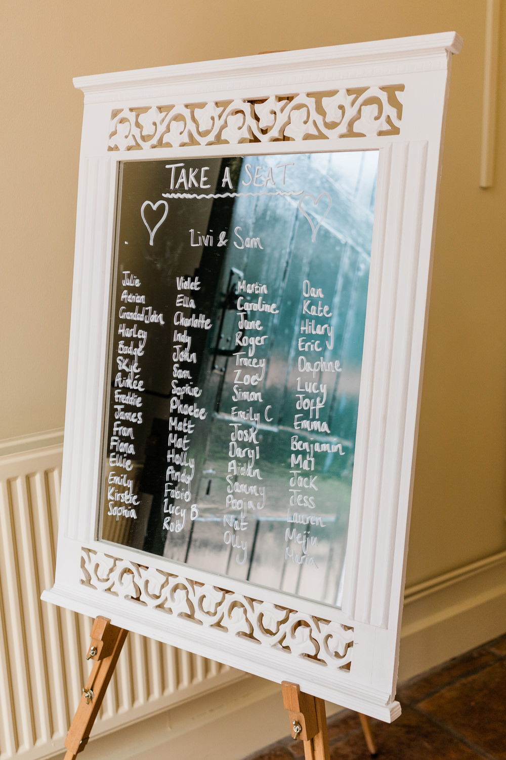 Mirror Table Plan Helmingham Hall Wedding Gemma Giorgio Photography