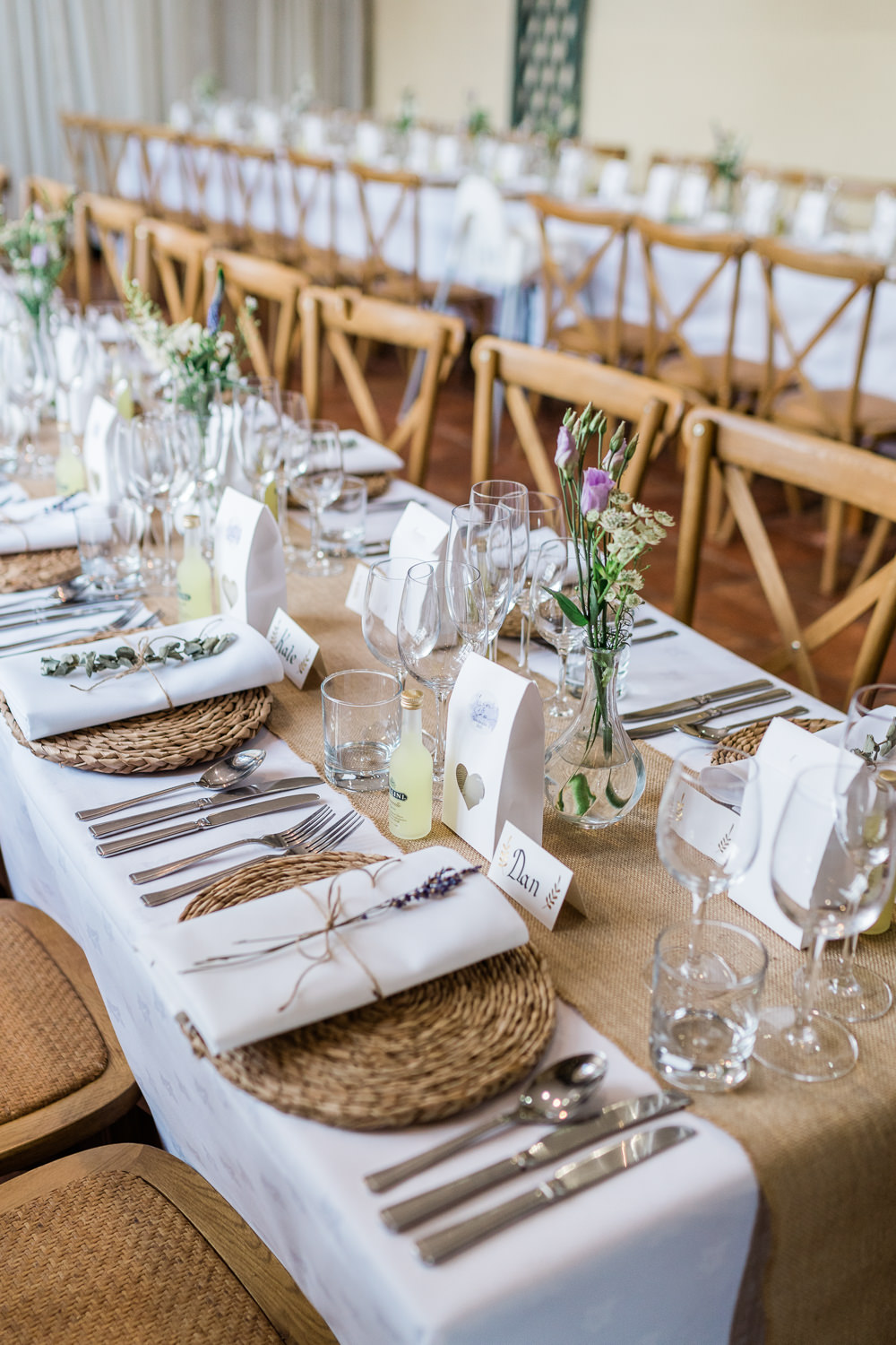 Table Decor Rattan Place Mats Lavender Hessian Runner Helmingham Hall Wedding Gemma Giorgio Photography