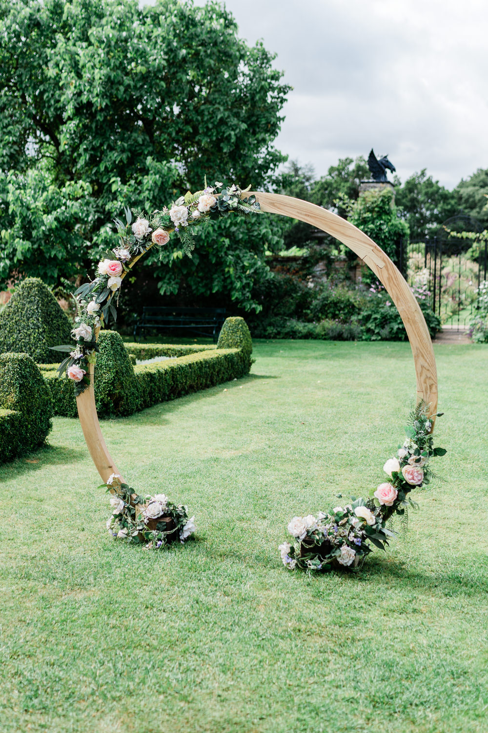 Hoop Backdrop Flower Arch Wooden Helmingham Hall Wedding Gemma Giorgio Photography