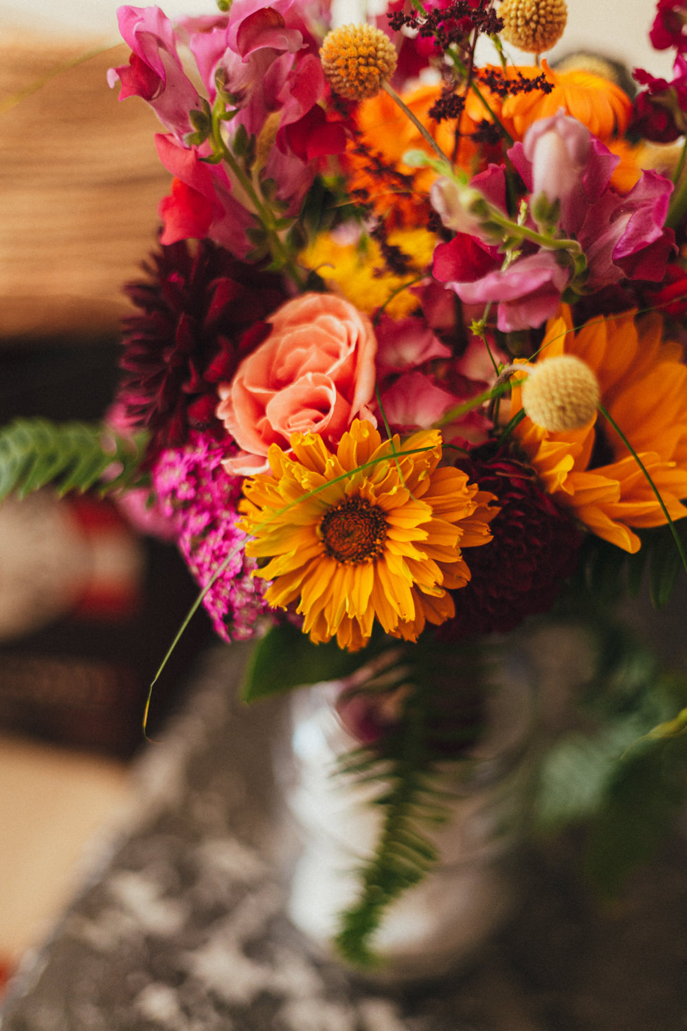 Bouquet Flowers Bride Bridal Orange Yellow Pink Gerbera Rose Holsome Park Wedding Emma Stoner