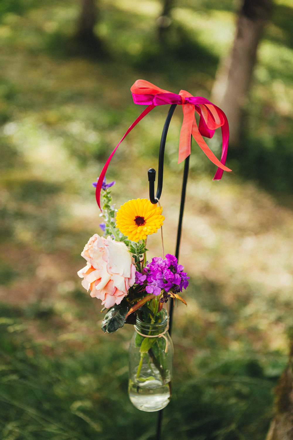 Shepherd's Crook Flowers Aisle Bottle Ribbon Holsome Park Wedding Emma Stoner