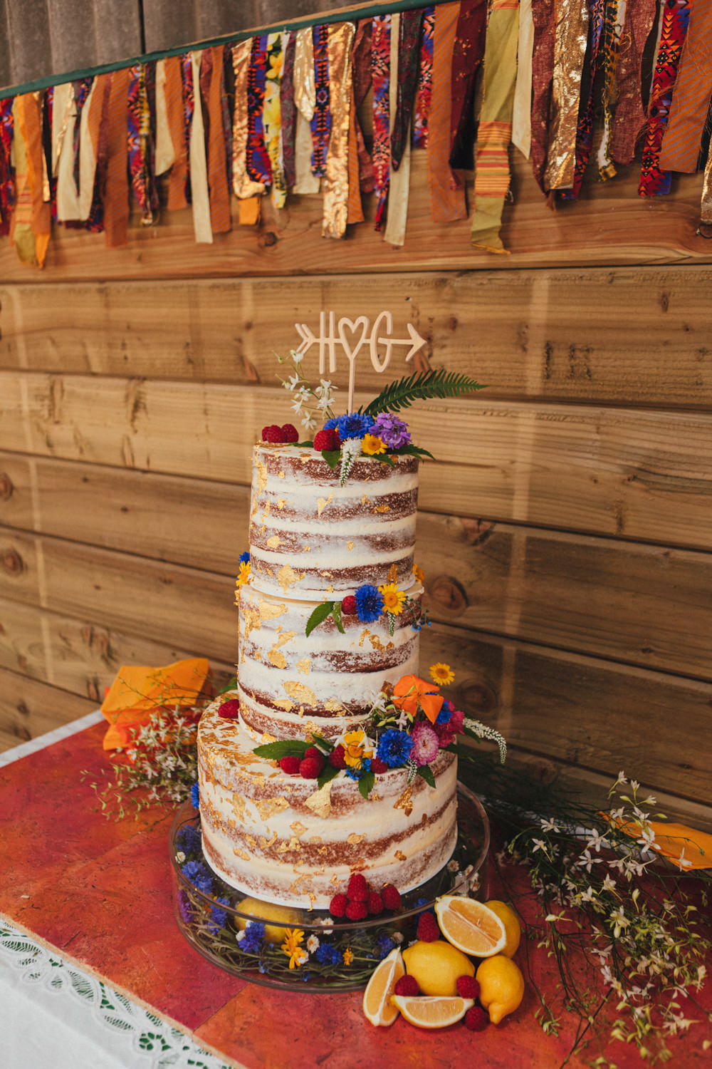 Naked Cake Flowers Wooden Topper Holsome Park Wedding Emma Stoner
