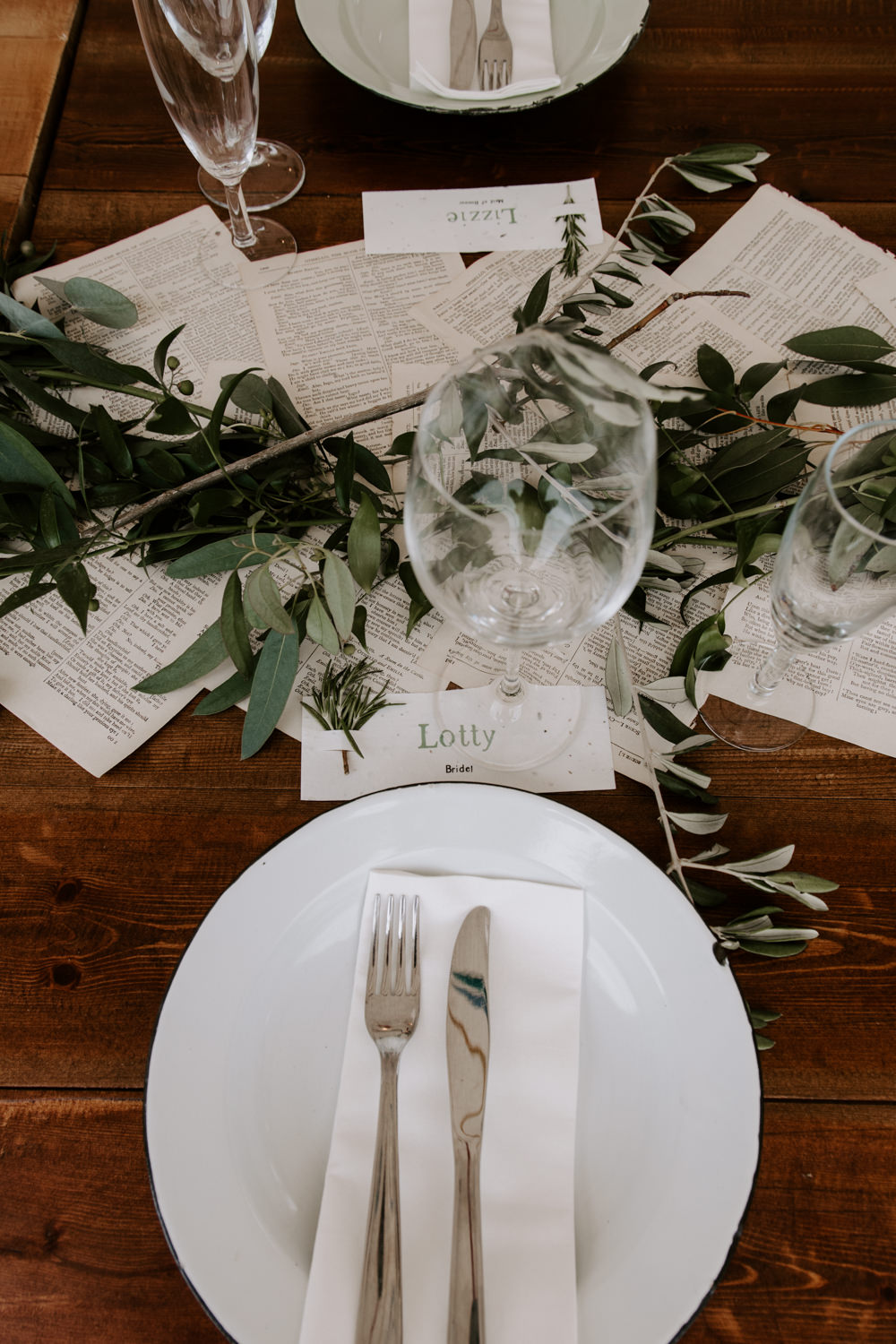 Place Setting Decor Book Pages Laurel Farm Wedding Caroline Opacic Photography
