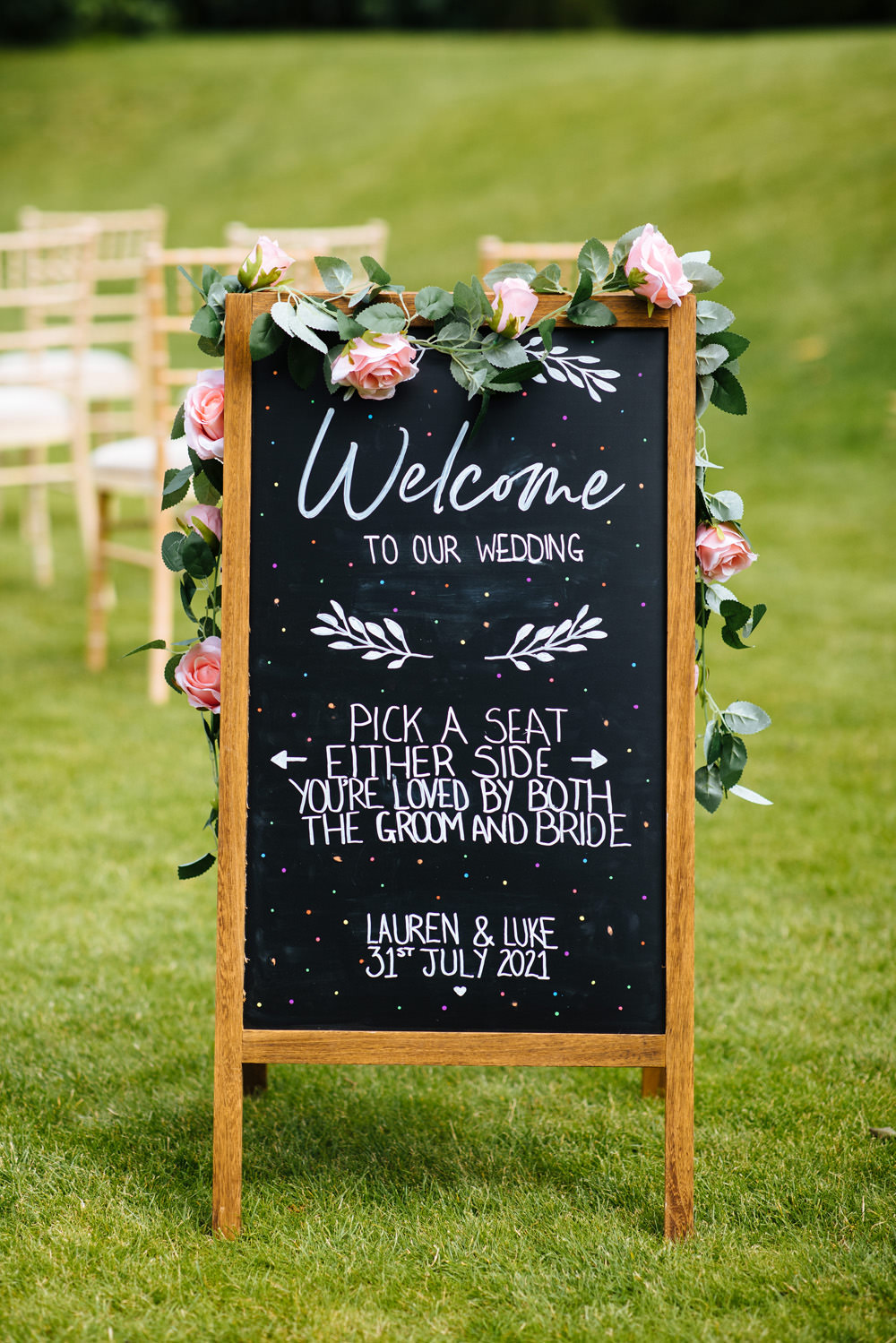 Chalkboard Welcome Sign Lynsted Park Wedding Laura Debourde Photography