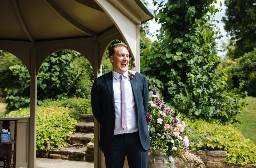 Groom Suit Purple Tie Lynsted Park Wedding Laura Debourde Photography