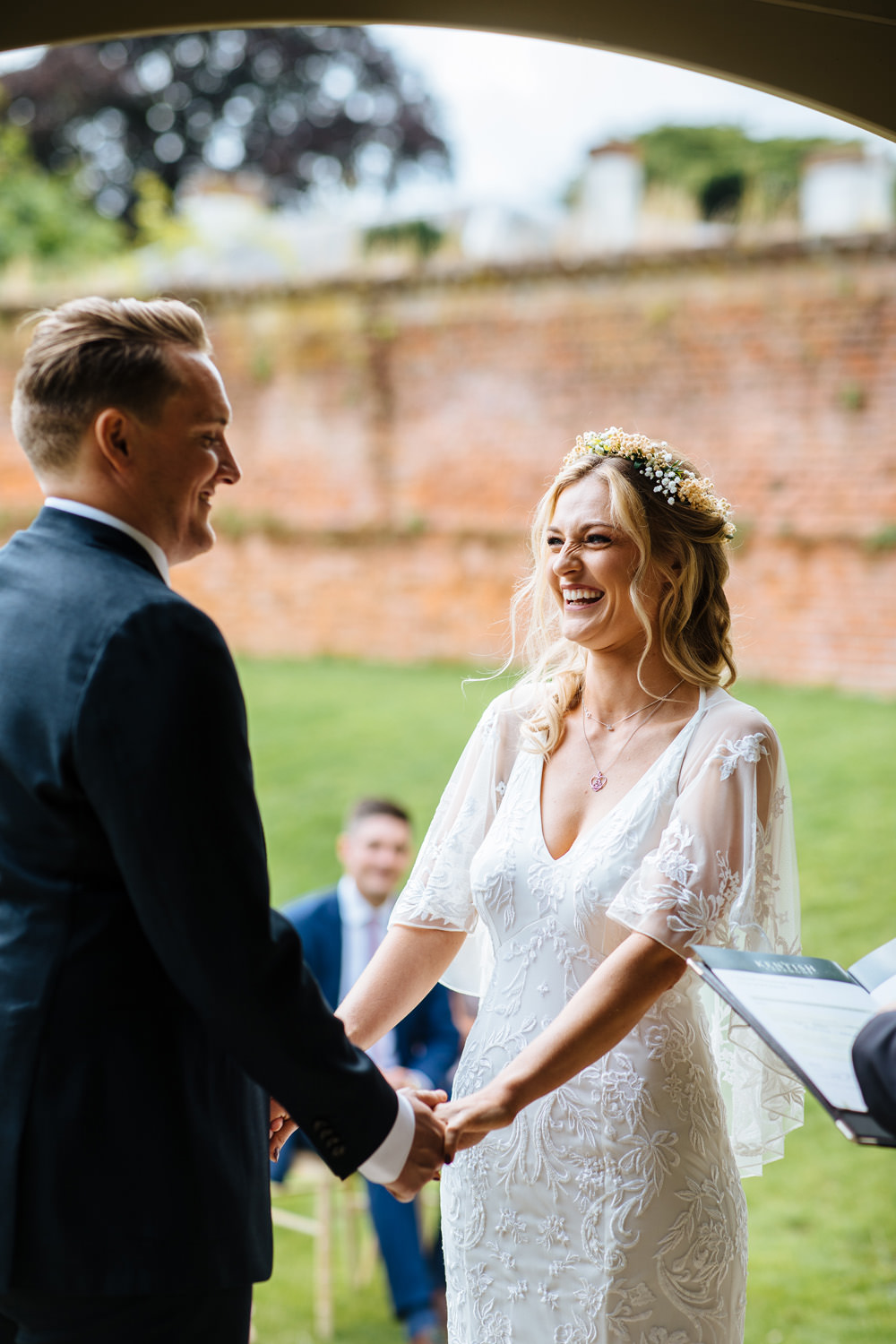 Dress Gown Bride Bridal Cape Lace Sleeves Lynsted Park Wedding Laura Debourde Photography