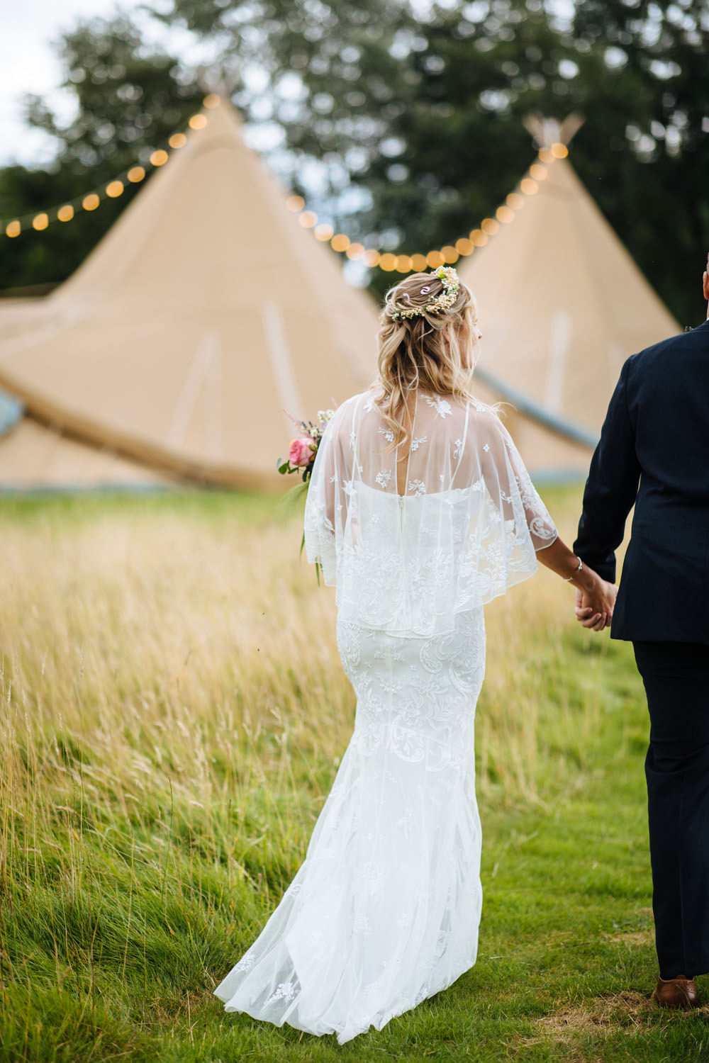 Dress Gown Bride Bridal Cape Lace Sleeves Lynsted Park Wedding Laura Debourde Photography