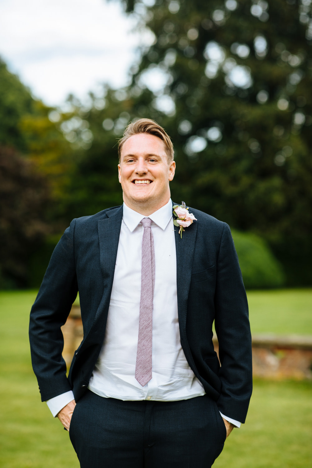 Groom Suit Purple Tie Lynsted Park Wedding Laura Debourde Photography