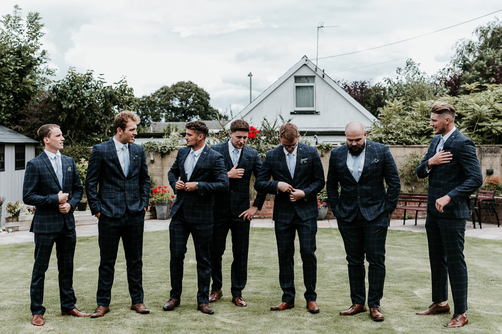 Groom Groomsmen Suits Navy Check Made With Love Lola Wedding Dress Annie Bradney Photography