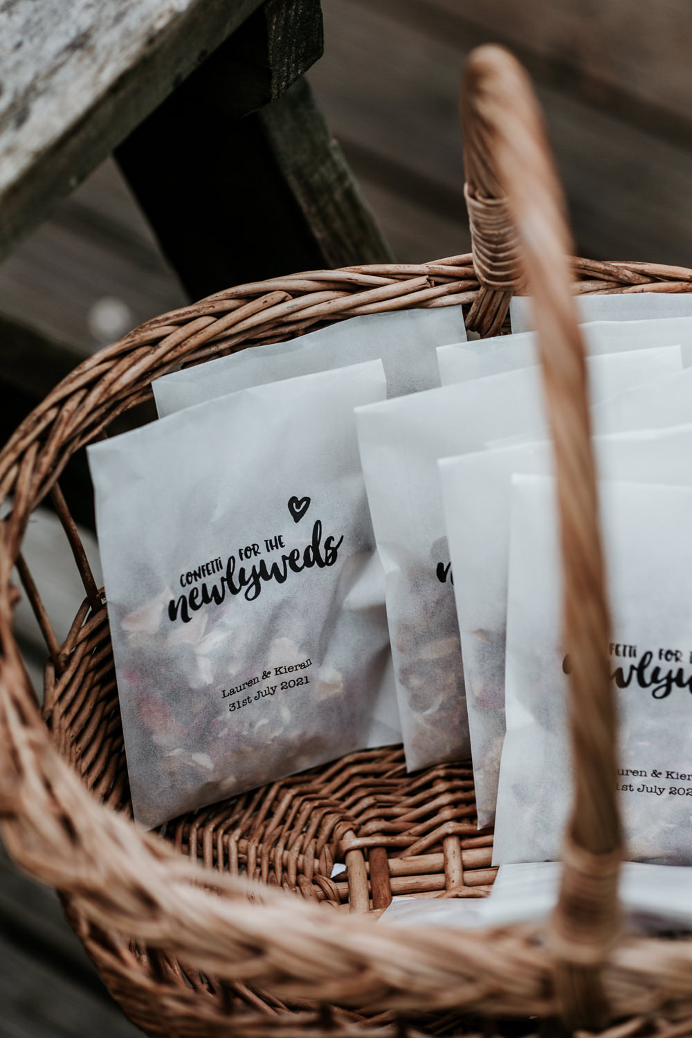 Confetti Envelopes Basket Made With Love Lola Wedding Dress Annie Bradney Photography