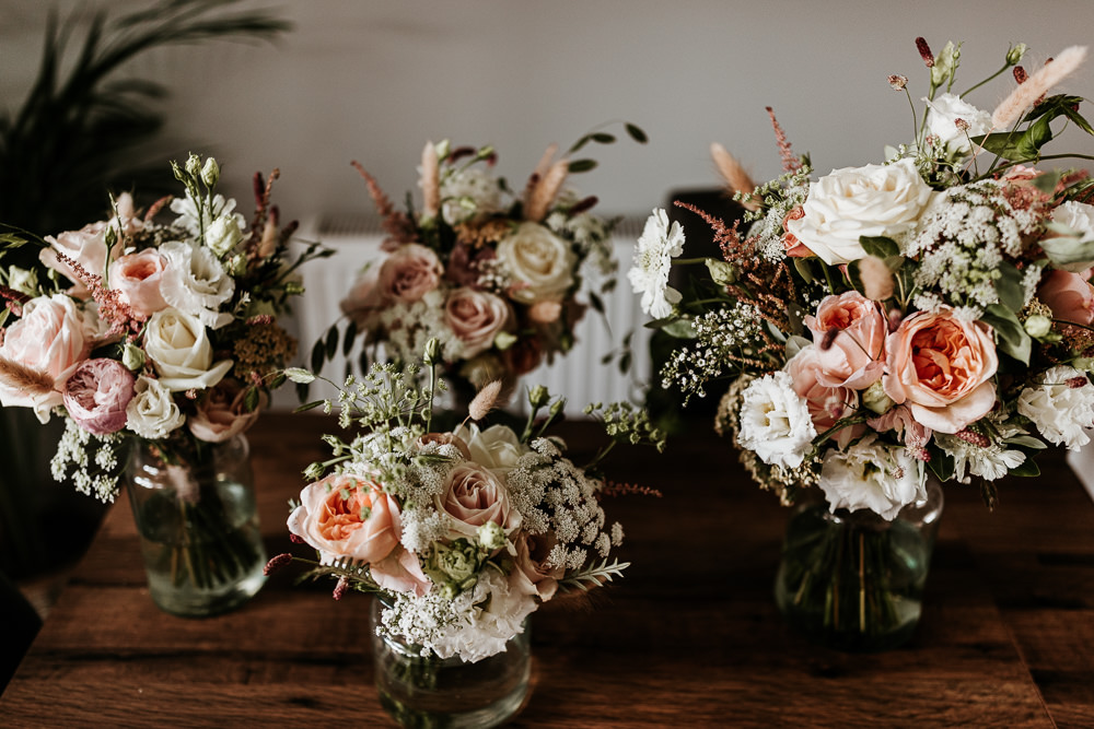Made With Love Lola Wedding Dress Annie Bradney Photography Peach Flowers Bouquets Bride Bridesmaid Bridal Rose Ammi 