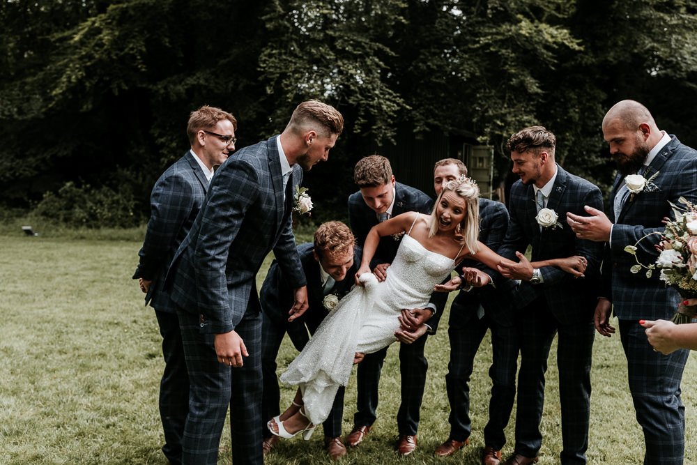 Groom Groomsmen Suits Navy Check Made With Love Lola Wedding Dress Annie Bradney Photography