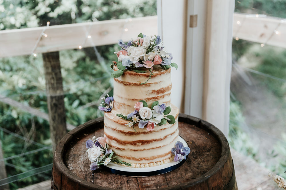 Semi Naked Layer Cake Sponge Clay Flowers Pink Blue Made With Love Lola Wedding Dress Annie Bradney Photography