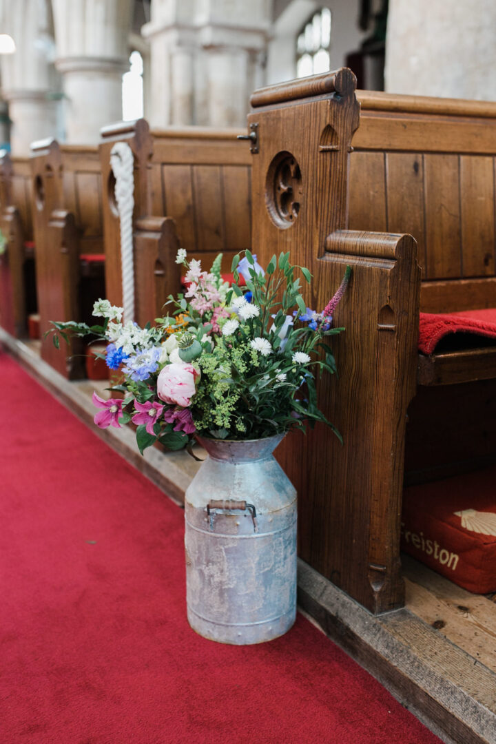 Milkchurn Flowers Church Pew Wedding Jessy Jones Photography