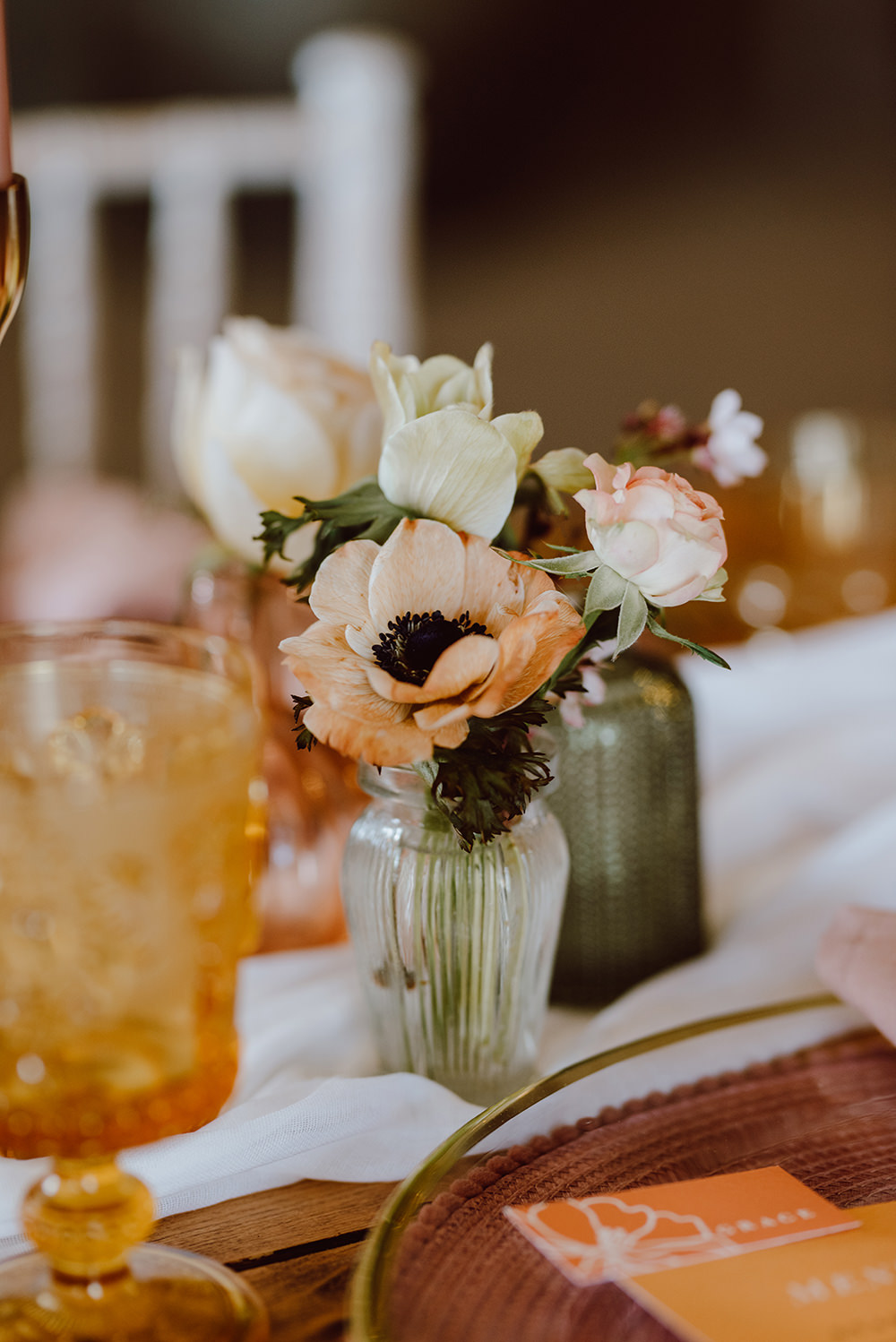 Table Flowers Tulip Anemone Peach White Montague Farm Wedding Jessica Bevan Photography