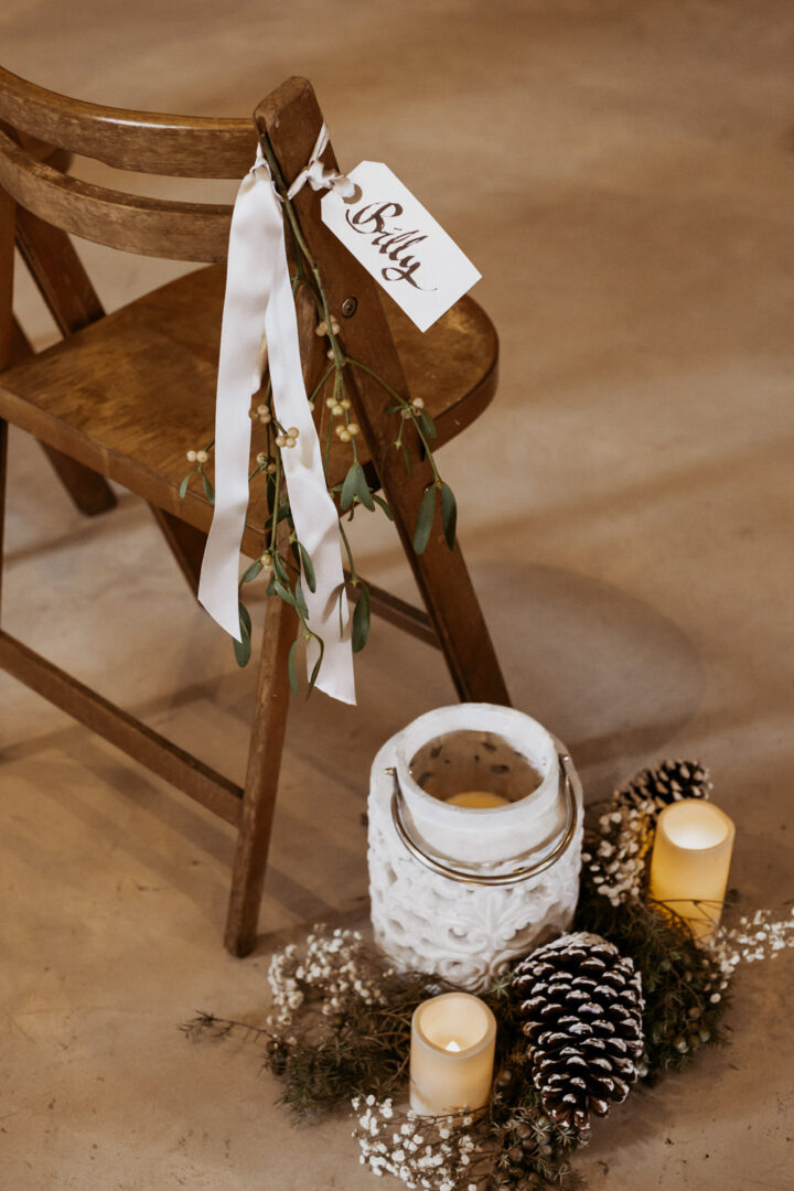 Pine Cone Candles Aisle Wedding Laura Coughlan