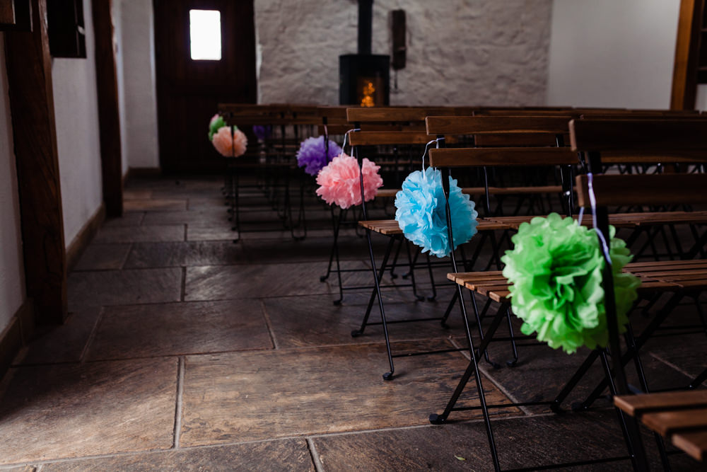 Pom Pom Aisle Decor Wedding Emma and Rich Photography
