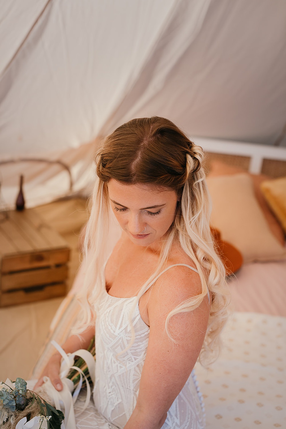 Bride Bridal Hairstyle Half Up Down Praia da Luz Wedding OydinMei
