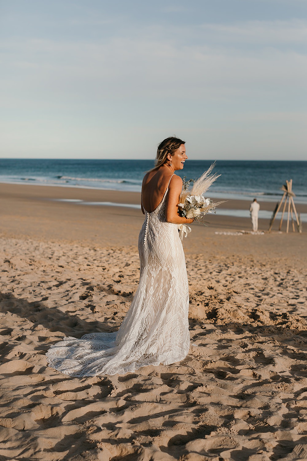 Dress Gown Bride Bridal Boho Lace Praia da Luz Wedding OydinMei