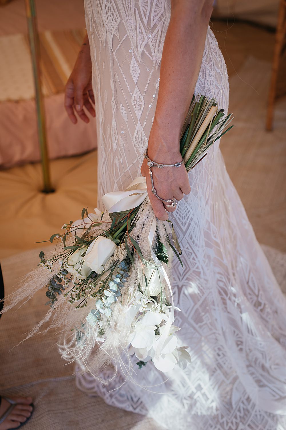 Bouquet Flowers Bride Bridal Pampas Grass White Orchid Praia da Luz Wedding OydinMei