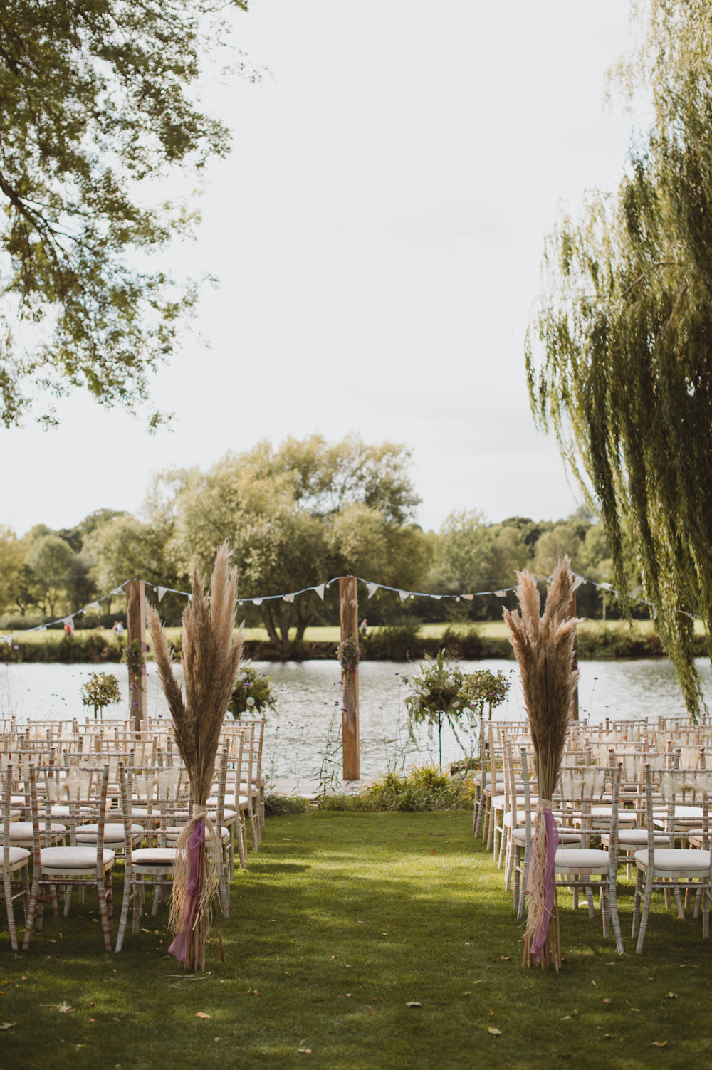 Ceremony Clear Dome Pampas Grass Decor Bunting Aisle Riverside Buckinghamshire Wedding Sasha Weddings