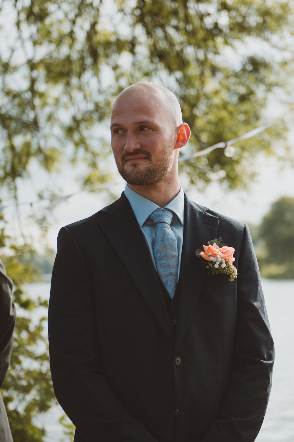 Groom Suit Blue Tie Riverside Buckinghamshire Wedding Sasha Weddings