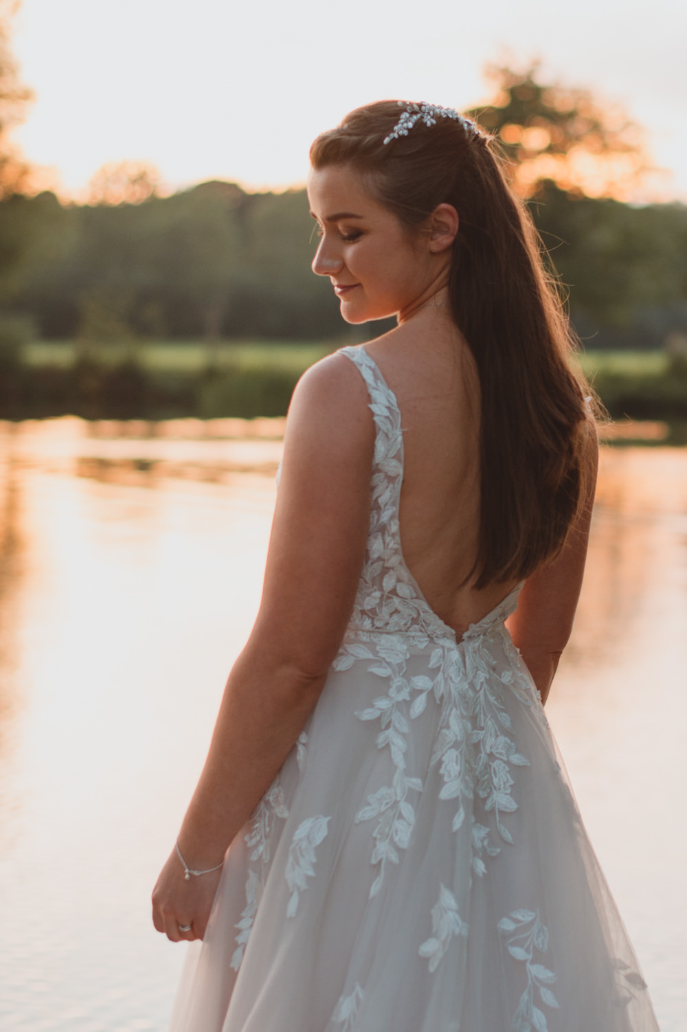 Bride Bridal Hairstyle Long Down Half Up Riverside Buckinghamshire Wedding Sasha Weddings