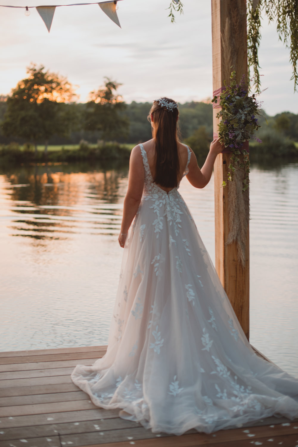 Dress Gown Bride Bridal Blush Lace Tulle Train Riverside Buckinghamshire Wedding Sasha Weddings
