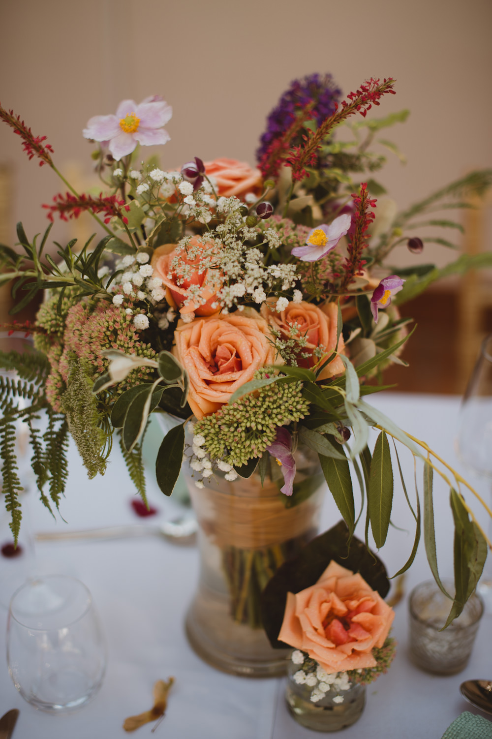 Bouquet Flowers Bride Bridal Coral Rose Cosmos Greenery Vase Table Decor Riverside Buckinghamshire Wedding Sasha Weddings