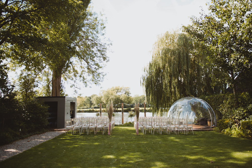 Ceremony Clear Dome Pampas Grass Decor Bunting Aisle Riverside Buckinghamshire Wedding Sasha Weddings