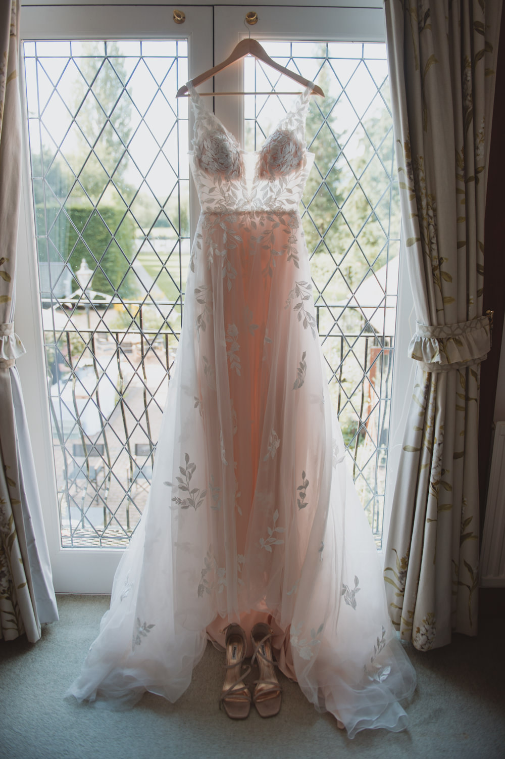 Dress Gown Bride Bridal Blush Lace Tulle Train Riverside Buckinghamshire Wedding Sasha Weddings
