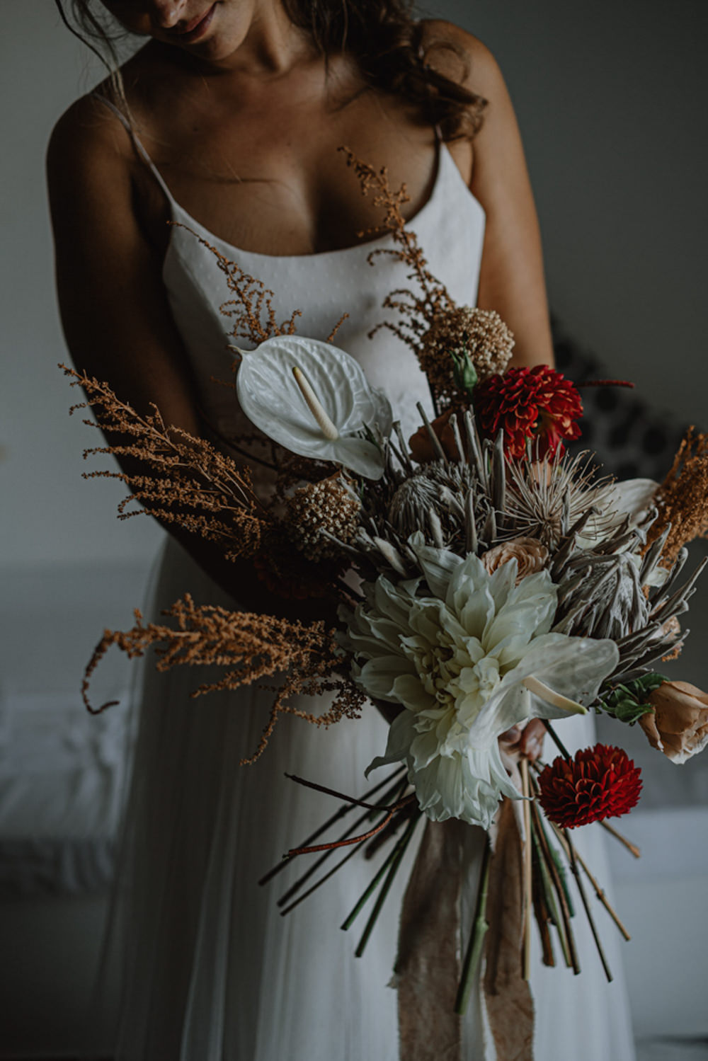 Bouquet Flowesr Bride Bridal Dahlia Grass Anthurium Salina Elopement Ideas Gianmarco Amico