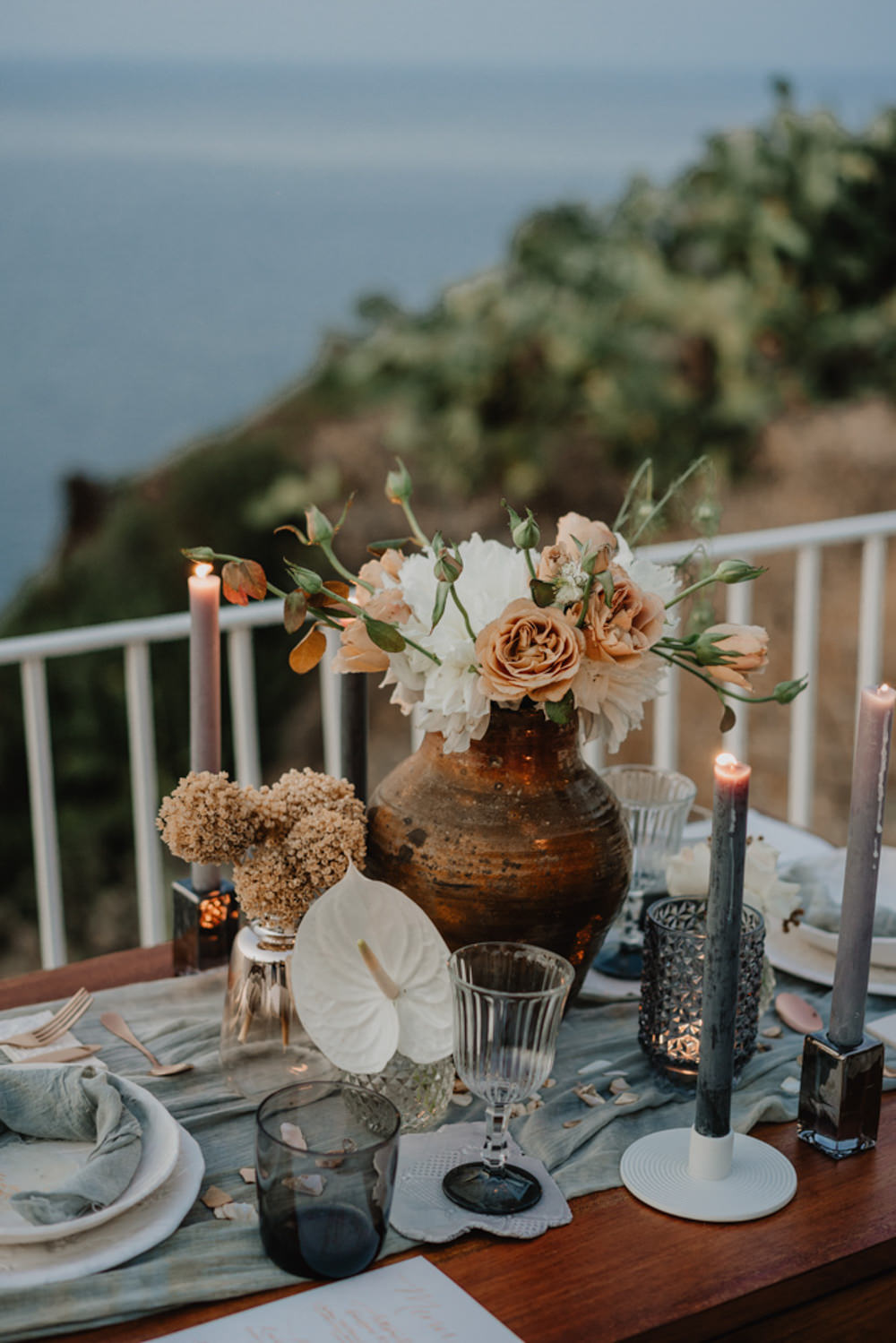 Wedding Table Decor Blue Cloth Candles Toffee Flowers Salina Elopement Ideas Gianmarco Amico