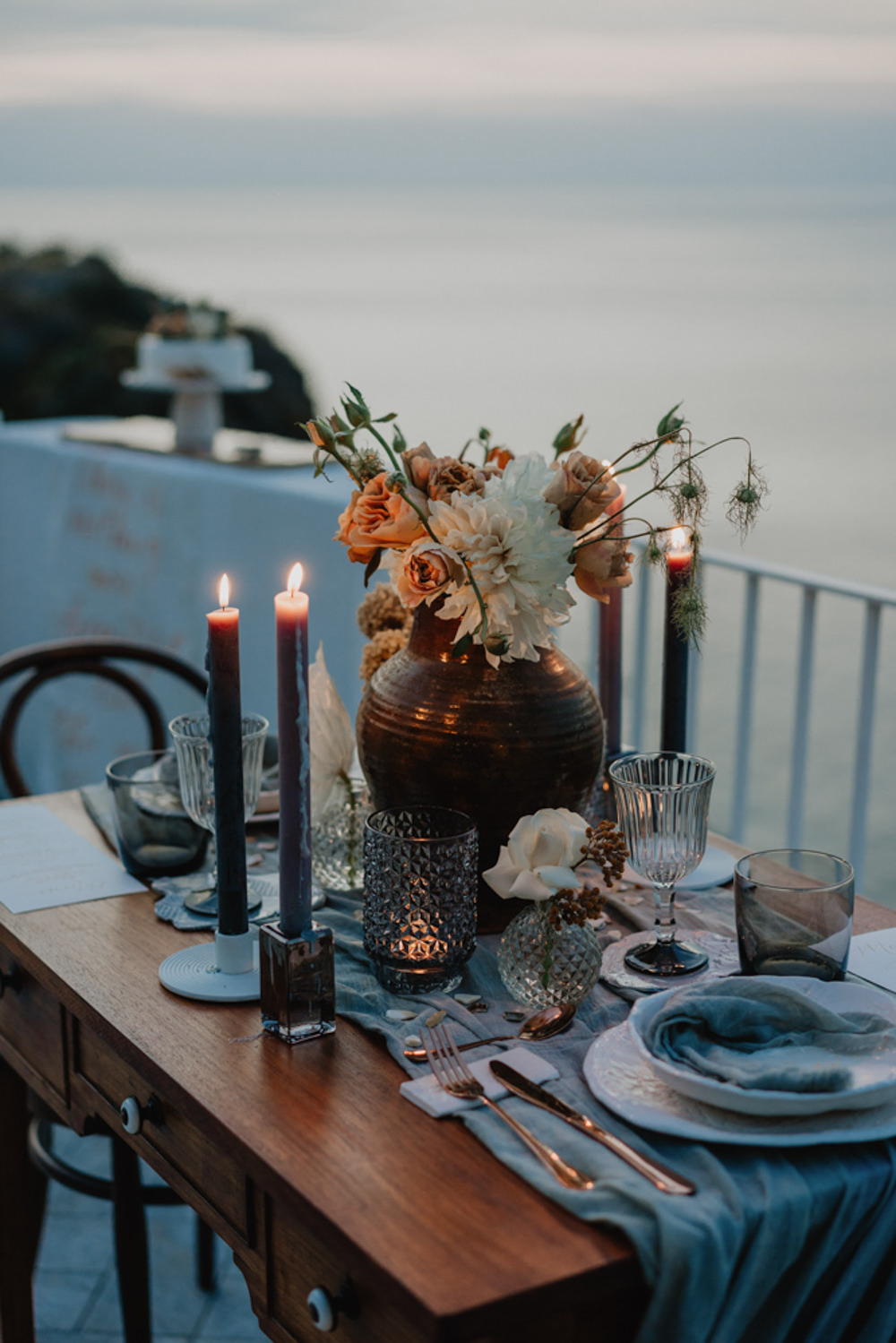 Wedding Table Decor Blue Cloth Candles Toffee Flowers Salina Elopement Ideas Gianmarco Amico